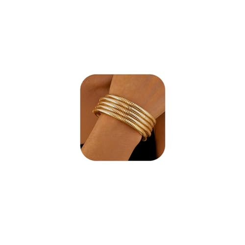 MOEEIJEW Chunky Gold Bangle Bracelets for Women Stackable Cuffs Snake Bracelets Wide Hammered Bangle Statement Jewelry (Gold A) | Amazon (US)