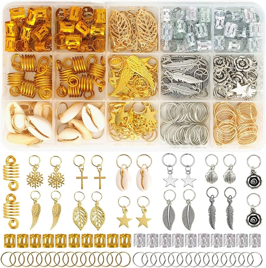 220-Piece Braiding Hair Rings - 15 Styles, Jewelry for Braids, Clips, Pendants, Headbands & Acces... | Amazon (US)