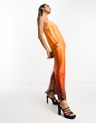 Never Fully Dressed satin ombre maxi dress in orange | ASOS (Global)