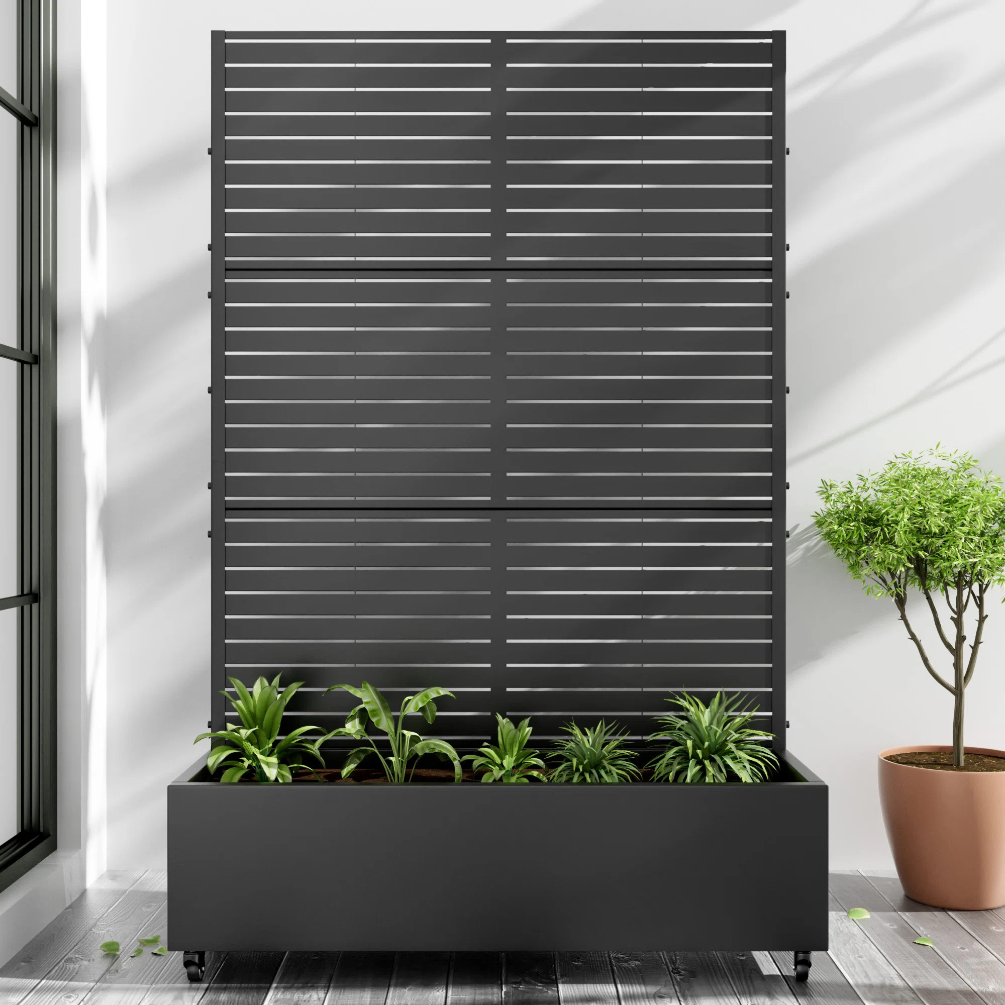Metal Planter Box with Trellis and Wheels | Wayfair North America
