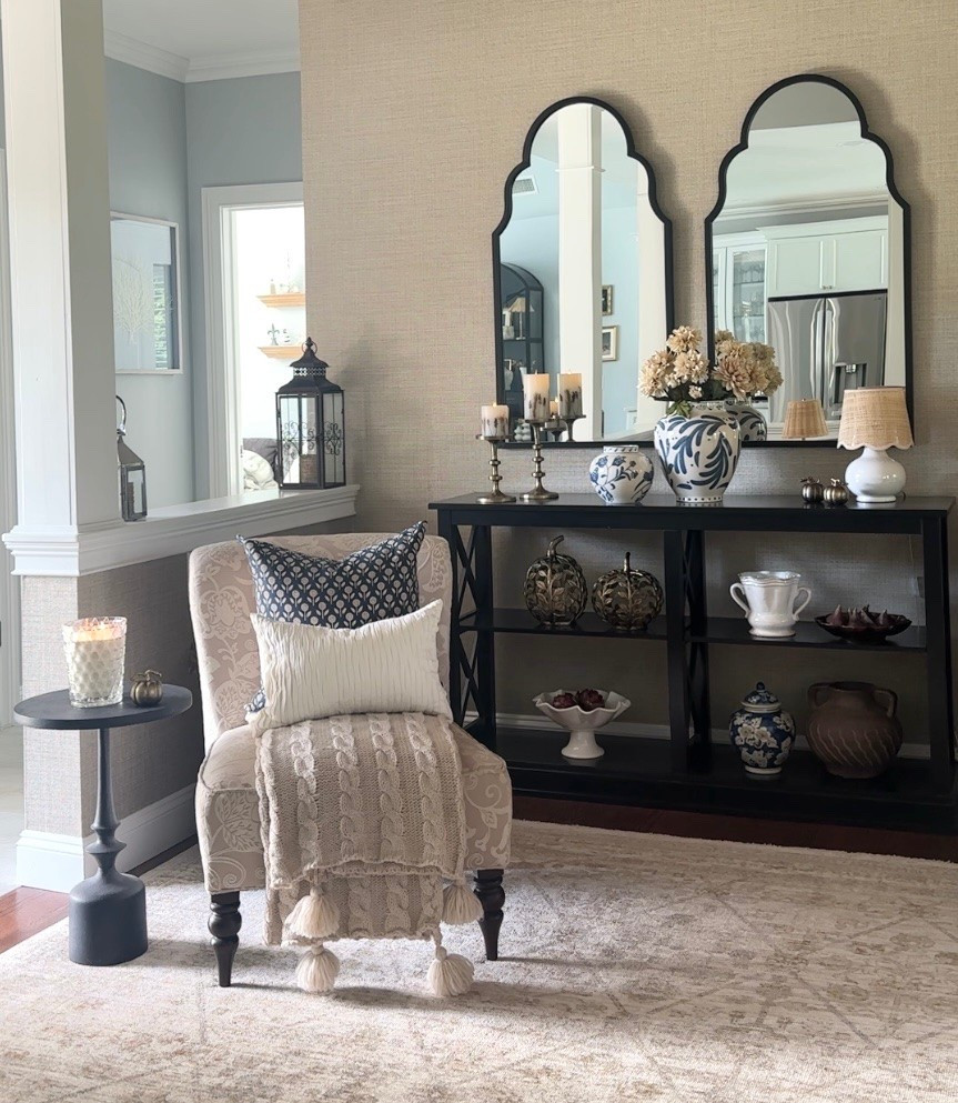 Cozy fall entryway with classic home decor. Favorite vases, throw pillow, blanket, new area rug on early prime deal, lamp, candleholders, botanical pumpkins + more!

#LTKHome #LTKdayinmylife #LTKSaleAlert