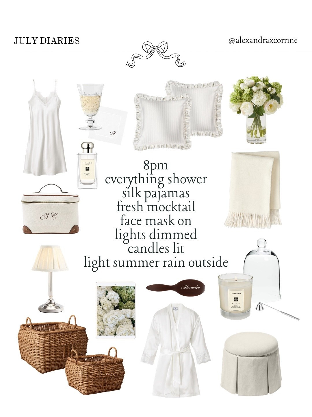 Summer nighttime vibes 🧺🕯️🌧️

#summernight #summeraesthetic #nancymeyersaesthetic #moodboardaesthetic #pinterestinspo 

[ summer night routine, slow summer nights, Nancy Meyers summer aesthetic, chic classic summer mood board, Pinterest mood board aesthetic ]

#LTKSeasonal #LTKselfcare