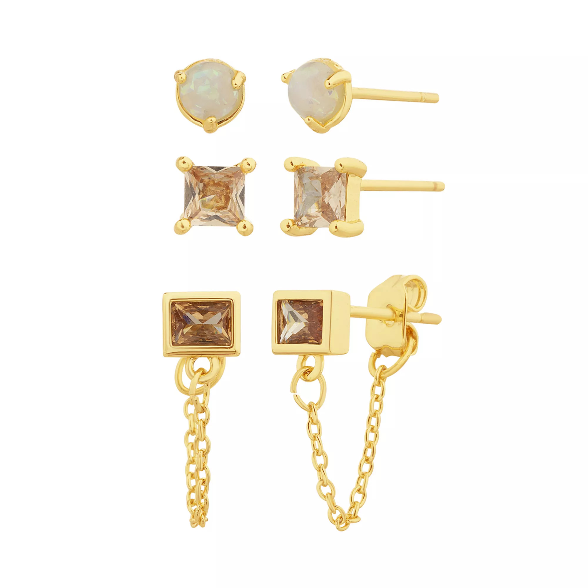 Paige Harper 14k Gold Plated Cubic Zirconia & Opal 3-Pair Earring Set | Kohl's