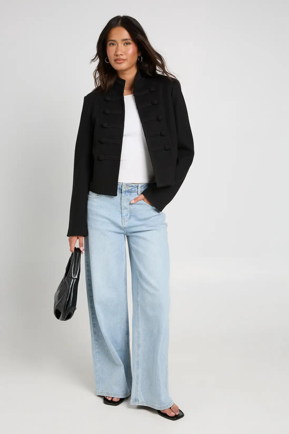 Black boohoo Military Cropped Jacket | PrettyLittleThing USA | PrettyLittleThing US