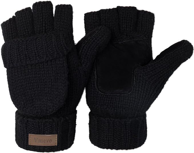 Winter Knitted Convertible Fingerless Gloves Wool Mittens Warm Mitten Glove for Women and Men | Amazon (US)