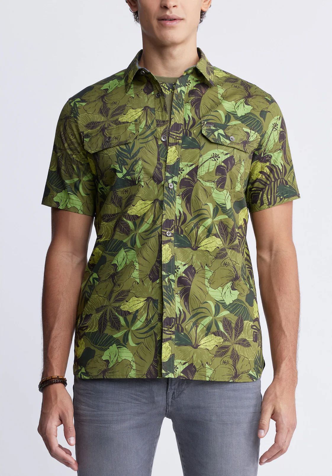 Sayool Men’s Short-Sleeve Printed Shirt in Sphagnum Green - BM24282 | Buffalo David Bitton