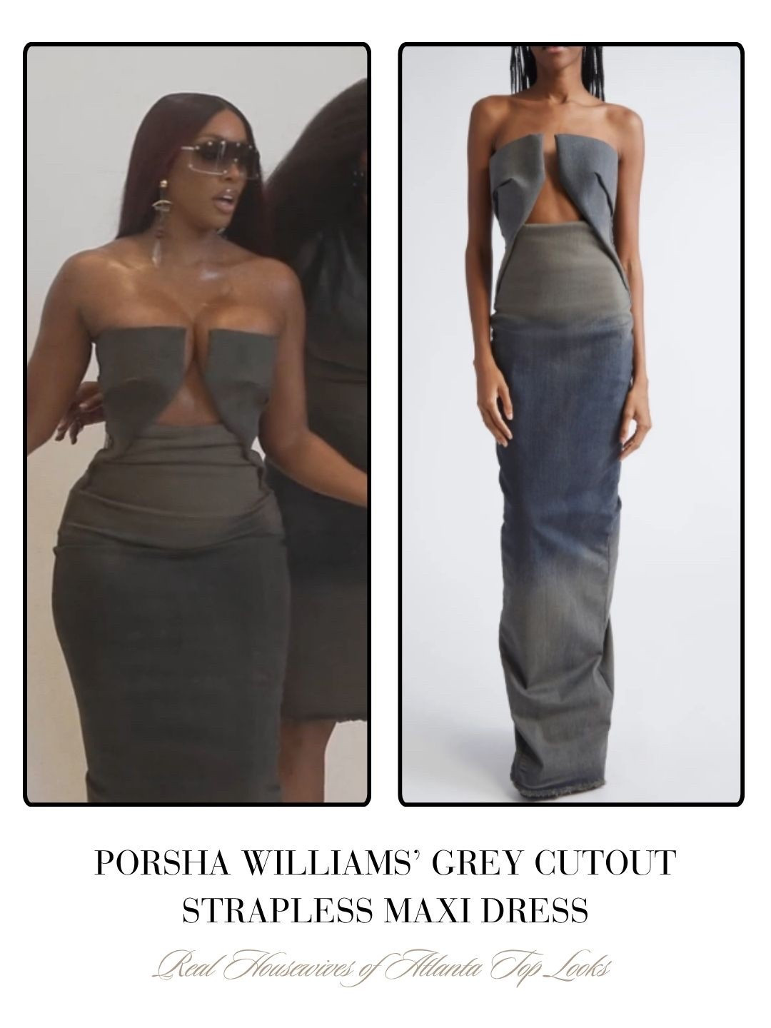 Porsha Williams’ Grey Cutout Strapless Maxi Dress