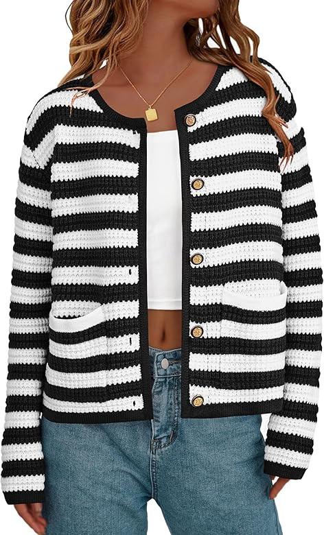 PRETTYGARDEN Open Front Cardigan Sweaters for Women Button Down Long Sleeve Casual Cute Knitted S... | Amazon (US)