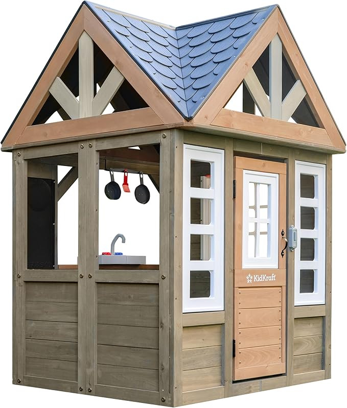 KidKraft Greystone Cottage Wooden Outdoor Playhouse with EZ Kraft Assembly™, Ringing Doorbell, ... | Amazon (US)