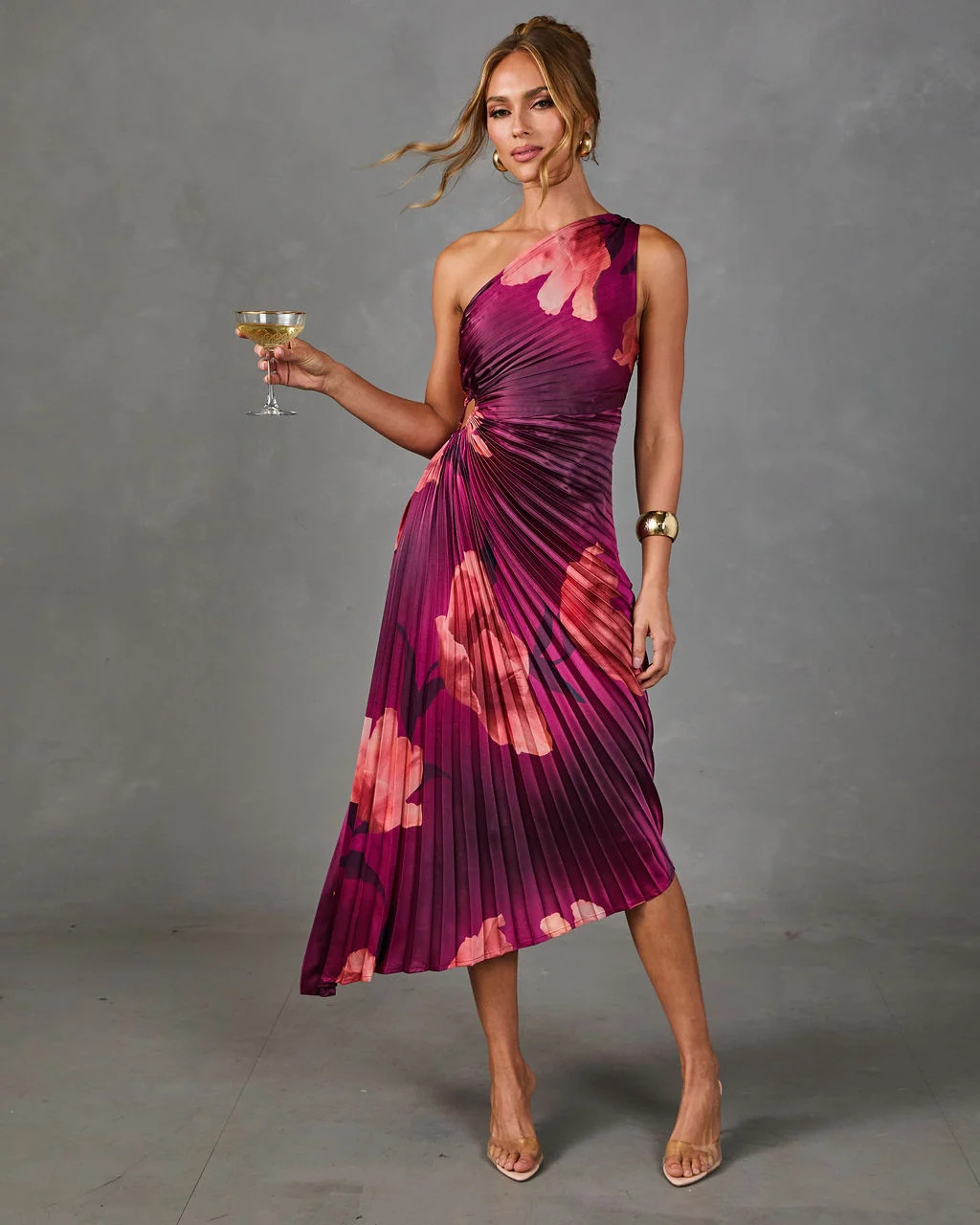 Modern Day Glam Printed One Shoulder Asymmetrical Maxi Dress Floral Multi / L | VICI