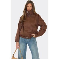 High Neck Zip Detail Bomber Jacket In Chocolate Brown Faux Suede, Women's Size UK Small S | EGO (UK)