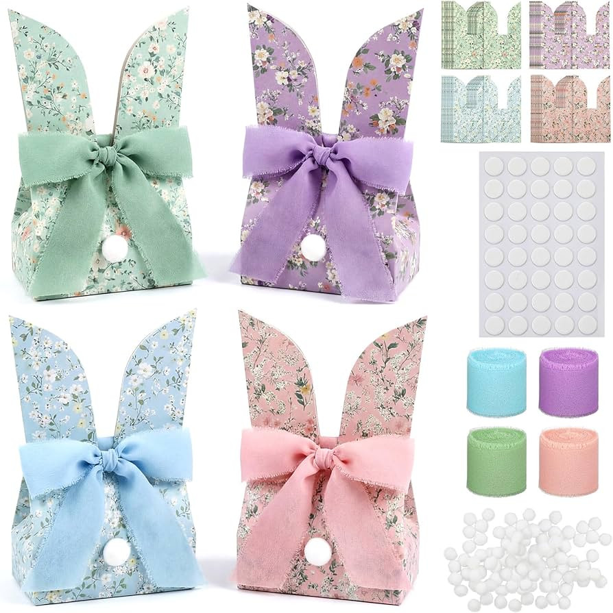 Resurhang 36 Set Easter Bunny Gift Bags Flowers Bunnies Birthday Treat Bags Cute Candy Goodie Rab... | Amazon (US)