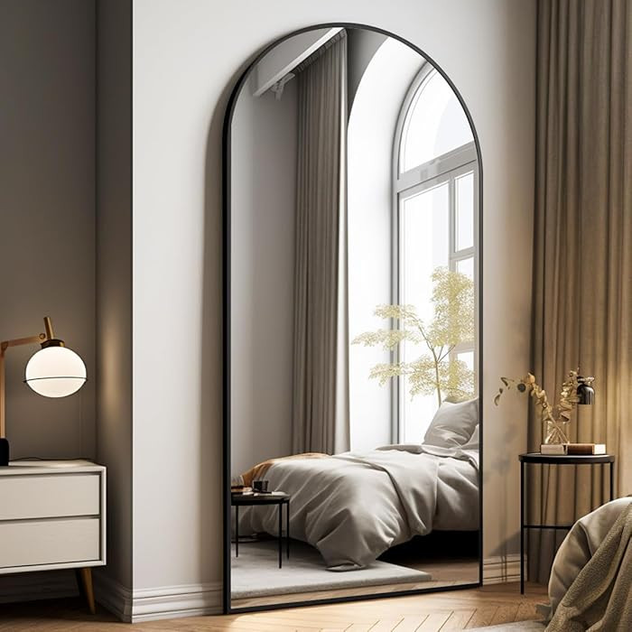 Oversized Full-Body Mirror, 76" x 34" Arched Full-Length Mirror, Black Metal Frame, Floor Mirror ... | Amazon (US)