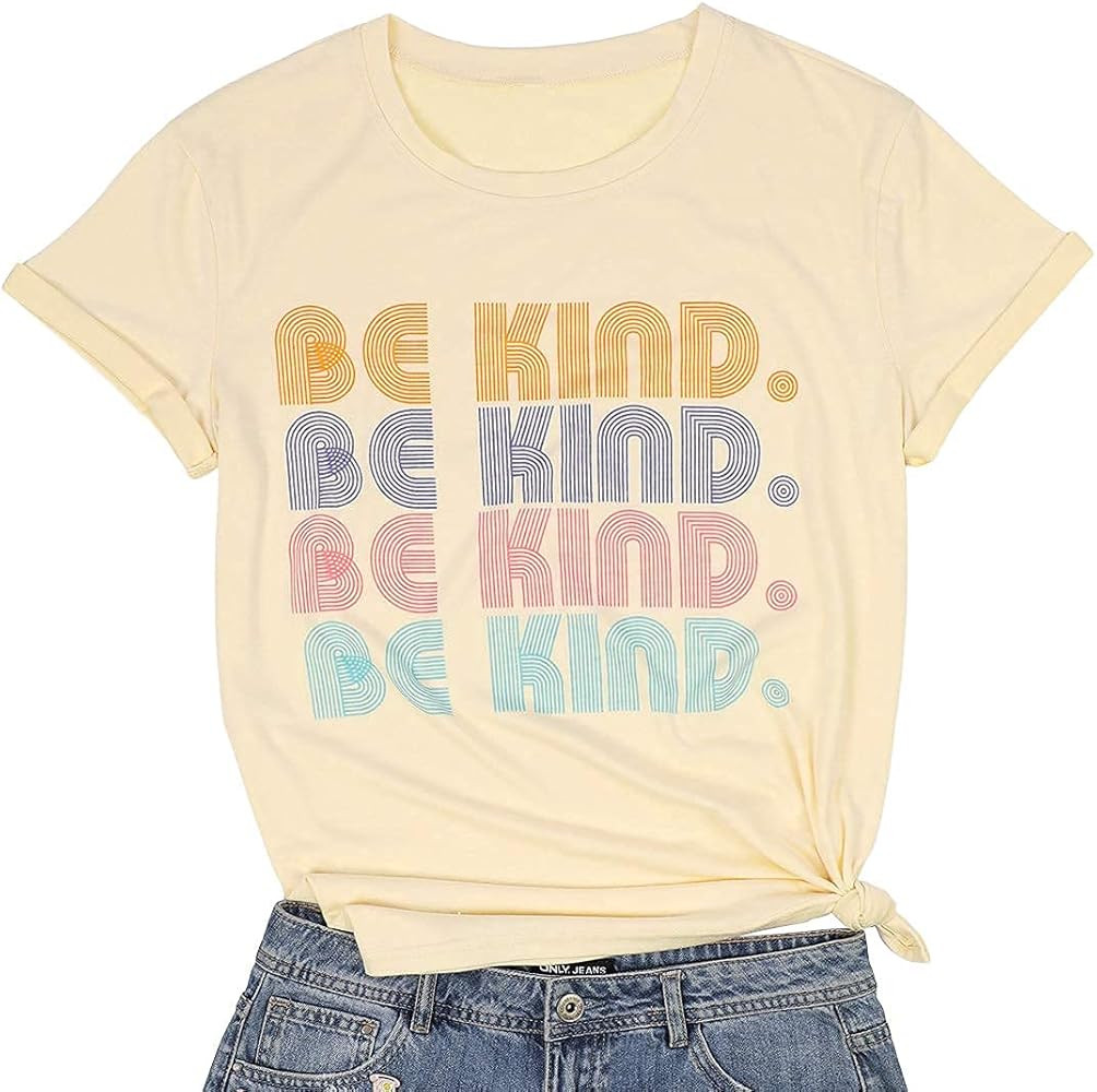 Be Kind T Shirt Women Letter Print Short Sleeve Shirt Casual Graphic Summer Tops Tees | Amazon (US)