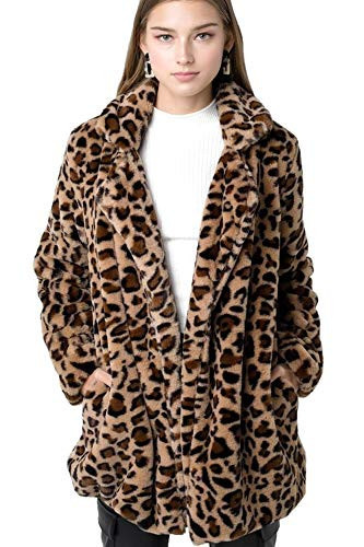 Mirabell Women's Long Sleeve Leopard Print Faux Fur Coat (Leopard - Animal, Large) | Amazon (US)