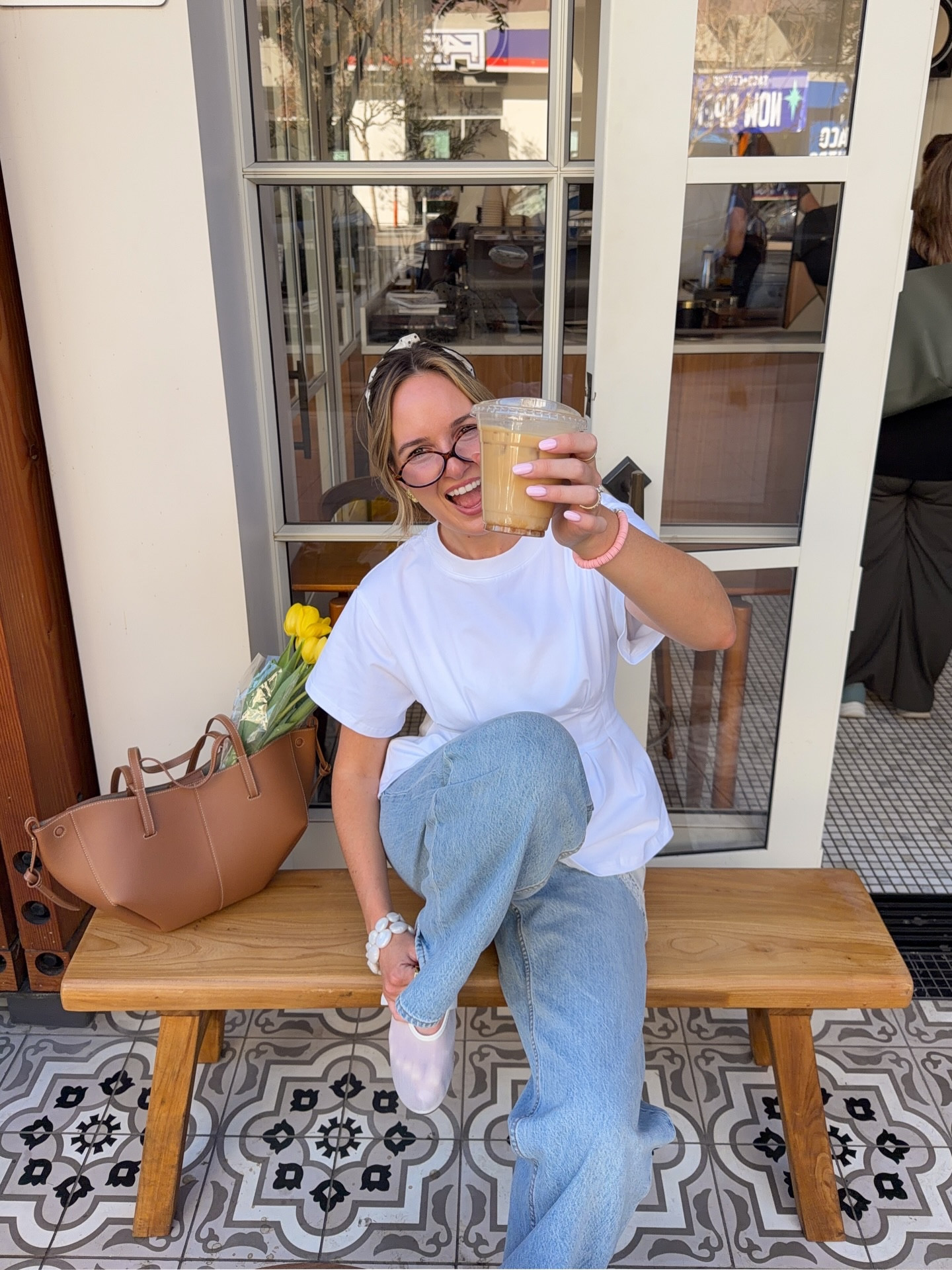 let’s grab banana bread lattes and walk by the ocean!! ☕️⭐️🌷🩵🌴🌊 

 top is the Milano Tee from Runway Scout, and bag is Polene (can’t link those) 

#pinterestgirls #outfitinspo #dailyoutfit

#LTKdayinmylife #LTKgrwm #LTKootd