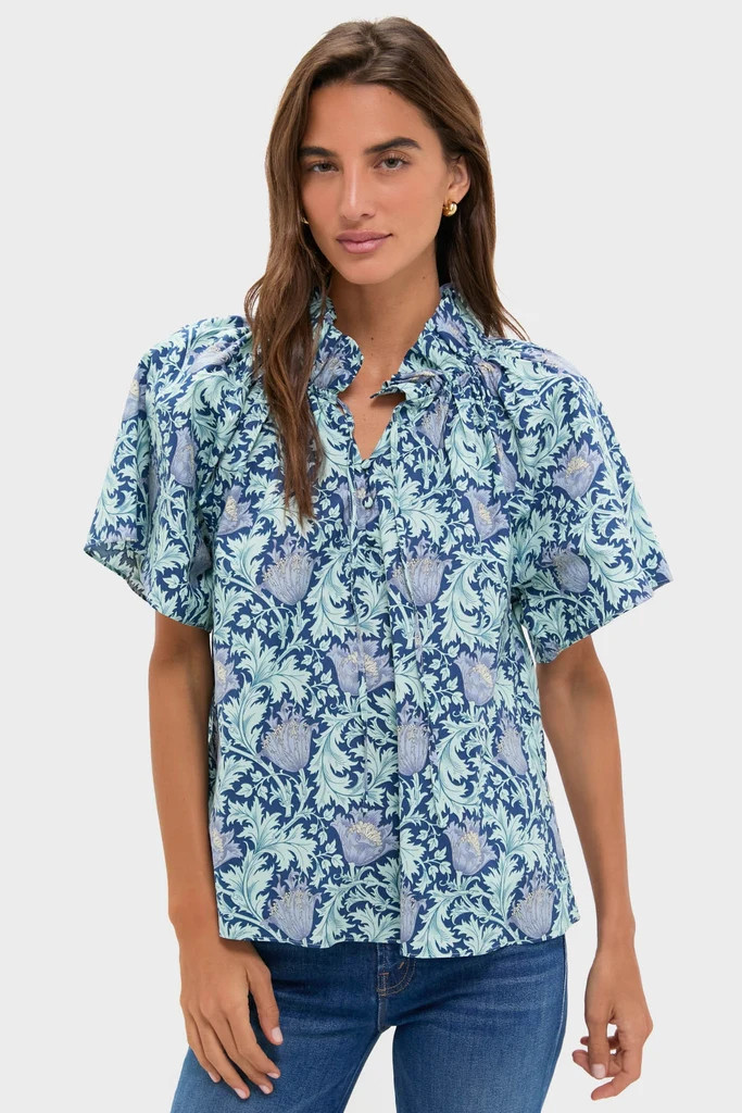 Multi Blue Leafy Floral Thea Blouse | Tuckernuck (US)
