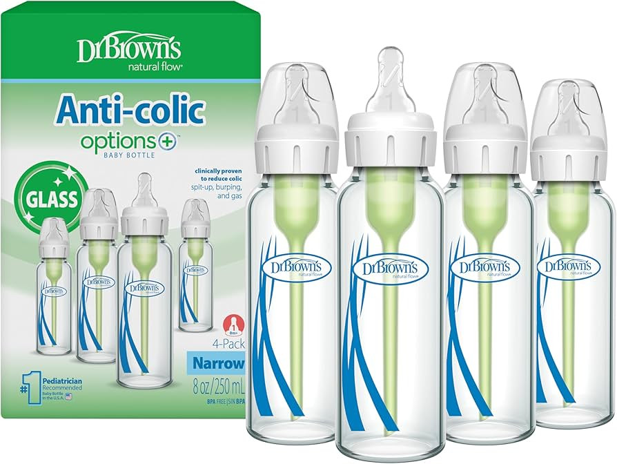 Dr. Brown's Anti-Colic Options+ Narrow Glass Baby Bottle with Level 1 Slow Flow Nipple, BPA-Free,... | Amazon (US)