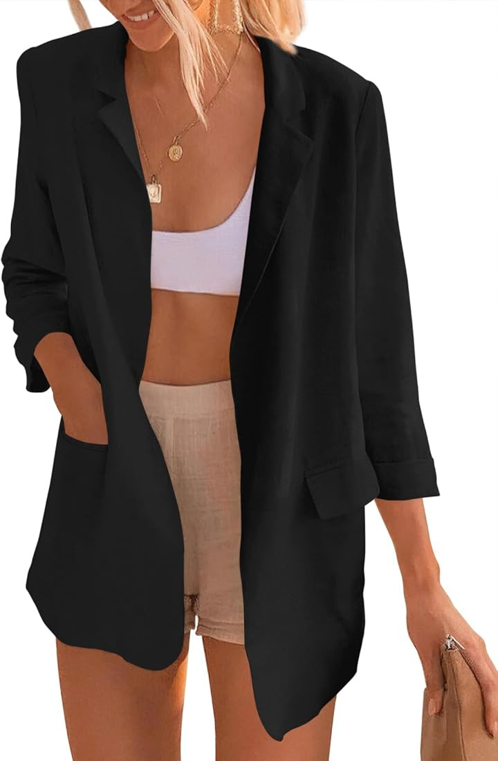 ANRABESS Womens 2023 Spring Summer Casual Open Front Long Sleeve Lightweight Work Office Jackets ... | Amazon (US)