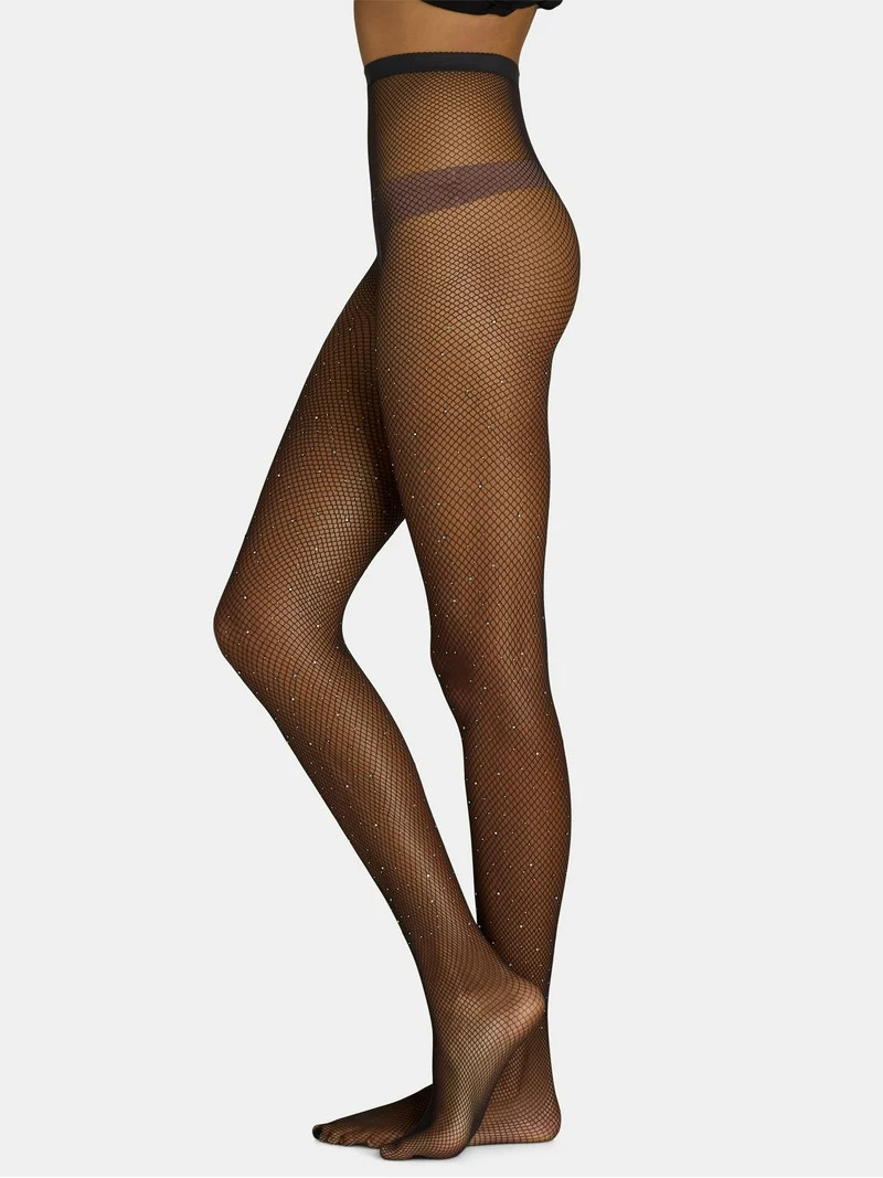 No Boundaries Juniors Rhinestone Fishnet Tights for Women, Sizes S-3XL | Walmart (US)