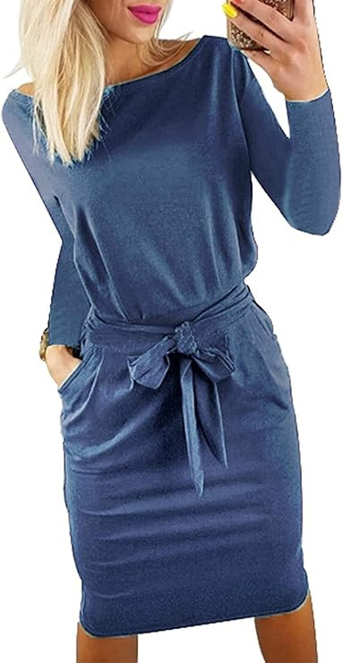 PRETTYGARDEN Women's Fall Bodycon Party Dress Casual Long Sleeve Tie Waist Fitted Sheath Pencil D... | Amazon (US)