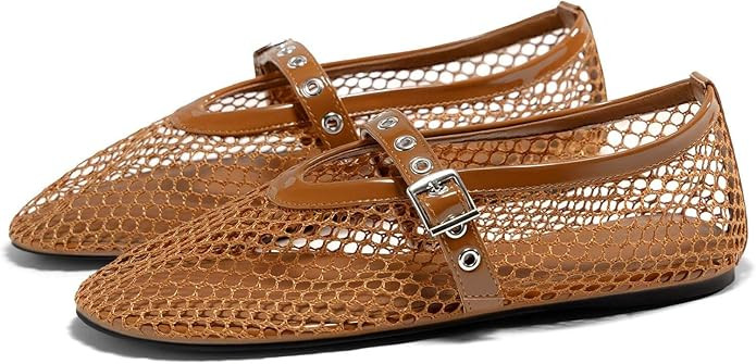 Coutgo Womens Mesh Ballet Flats Mary Jane Fishnet Ballerina Buckle Strap Comfortable Causal Dress... | Amazon (US)
