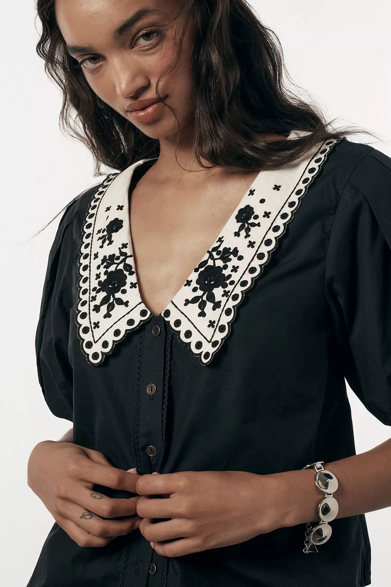 By Anthropologie Puff-Sleeve Collared Top | Anthropologie (US)