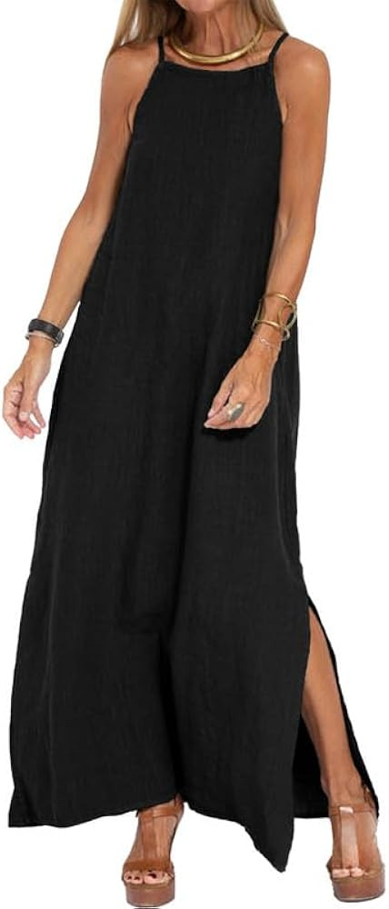 Women's Summer Baggy Maxi Dress Spaghetti Strap Beach Long Dress Sundress Comfy | Amazon (US)