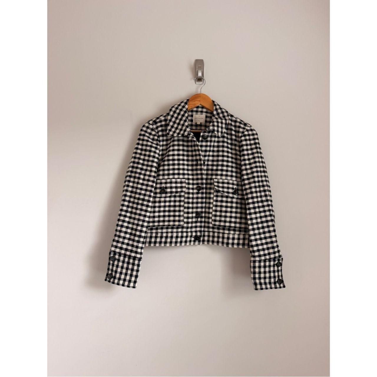 S\u00e9zane Terry Jacket Black White Gingham Check... | Depop | Depop US