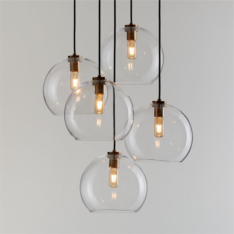 Arren Brass 5-Light Round Pendant with Large Round Clear Glass Shades + Reviews | Crate & Barrel | Crate & Barrel