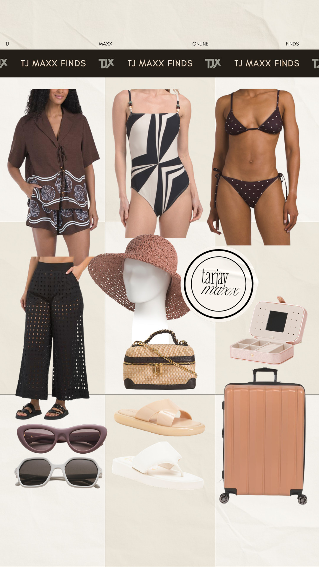 TJ Maxx Vacation Edit ☀️ Everything I'd want packed in my suitcase right now. The swimsuits, breezy coverups, oversized sun hat, chic sunglasses, neutral sandals, and that blush luggage set are giving vacation mode. 

wedding guest dress summer, summer outfits, fathers day gift guide, summer dresses, country concert outfits, date night outfits, business casual workwear, work outfits, vacation outfits beach, travel outfits, TJ Maxx finds, vacation style, resort wear, beach vacation, summer travel finds
 

 #LTKootd #LTKSwim #LTKTravel