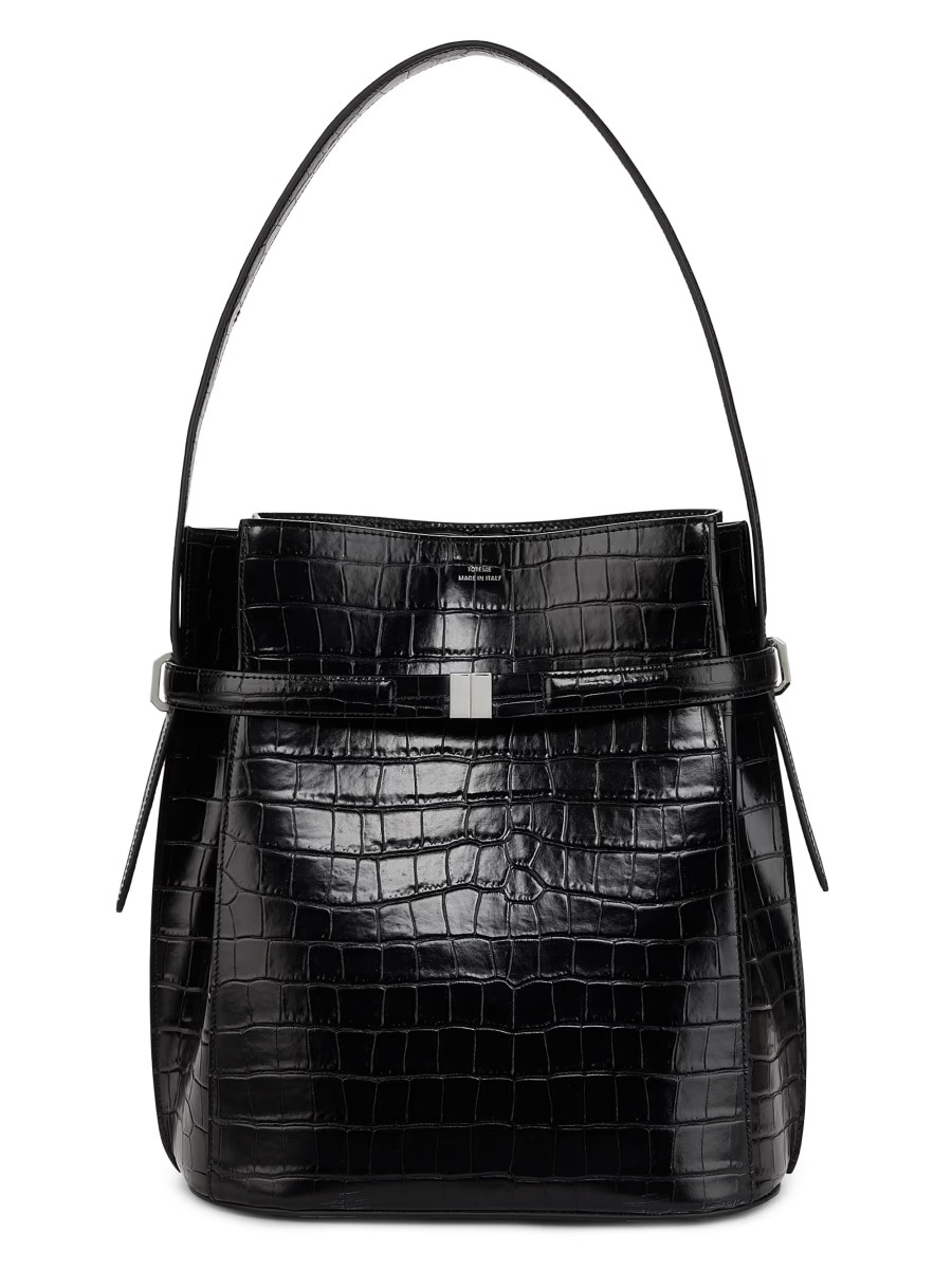 Toteme Belted Crocodile-Embossed Leather Bucket Bag | Saks Fifth Avenue | Saks Fifth Avenue