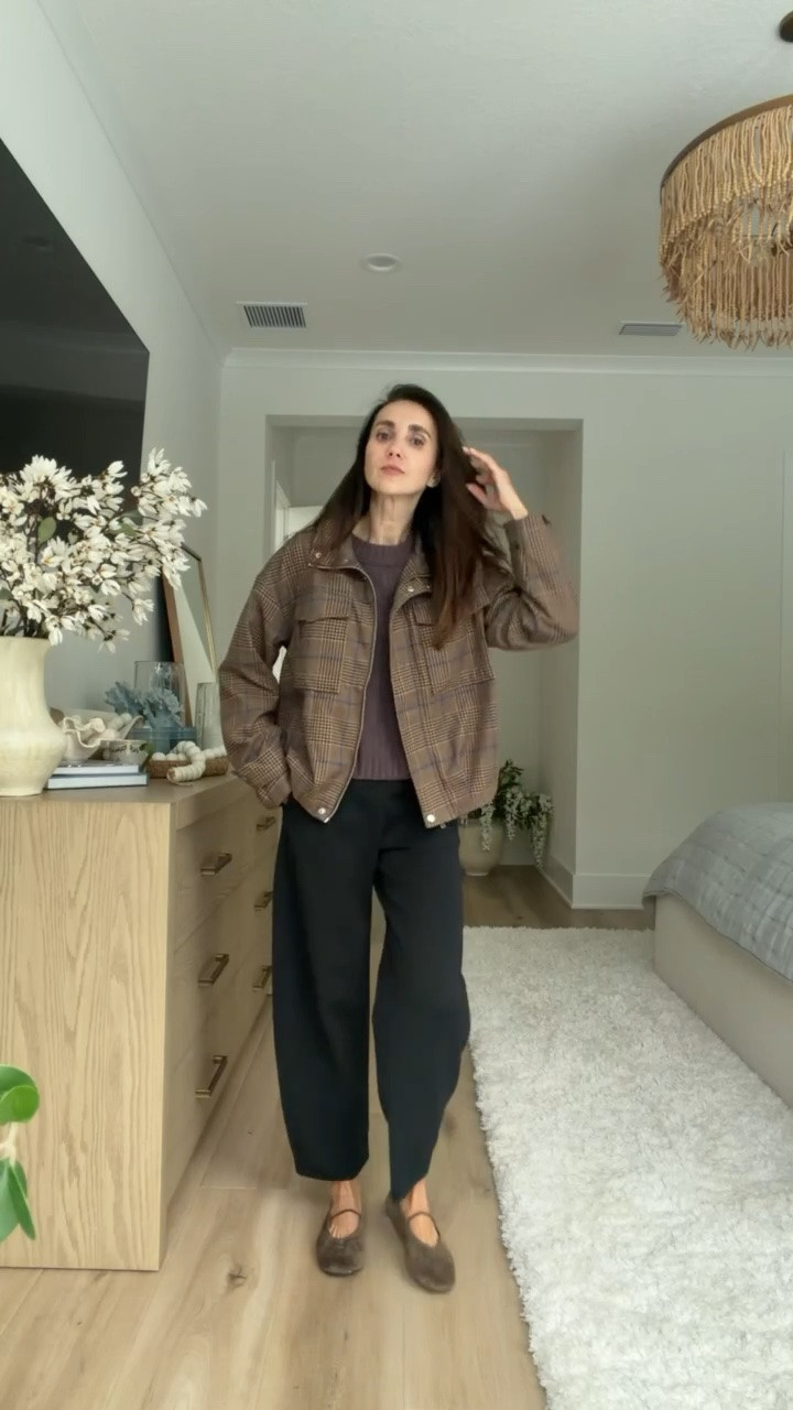 Target new finds, I'm wearing size S in sweater, S in jacket and XS in jeans, sweater is on sale.

plaid jacket, black pants, brown flats, fall outfit, layered outfit, casual fall style, everyday outfit, neutral outfit, transitional style, polished casual look

#LTKOver40