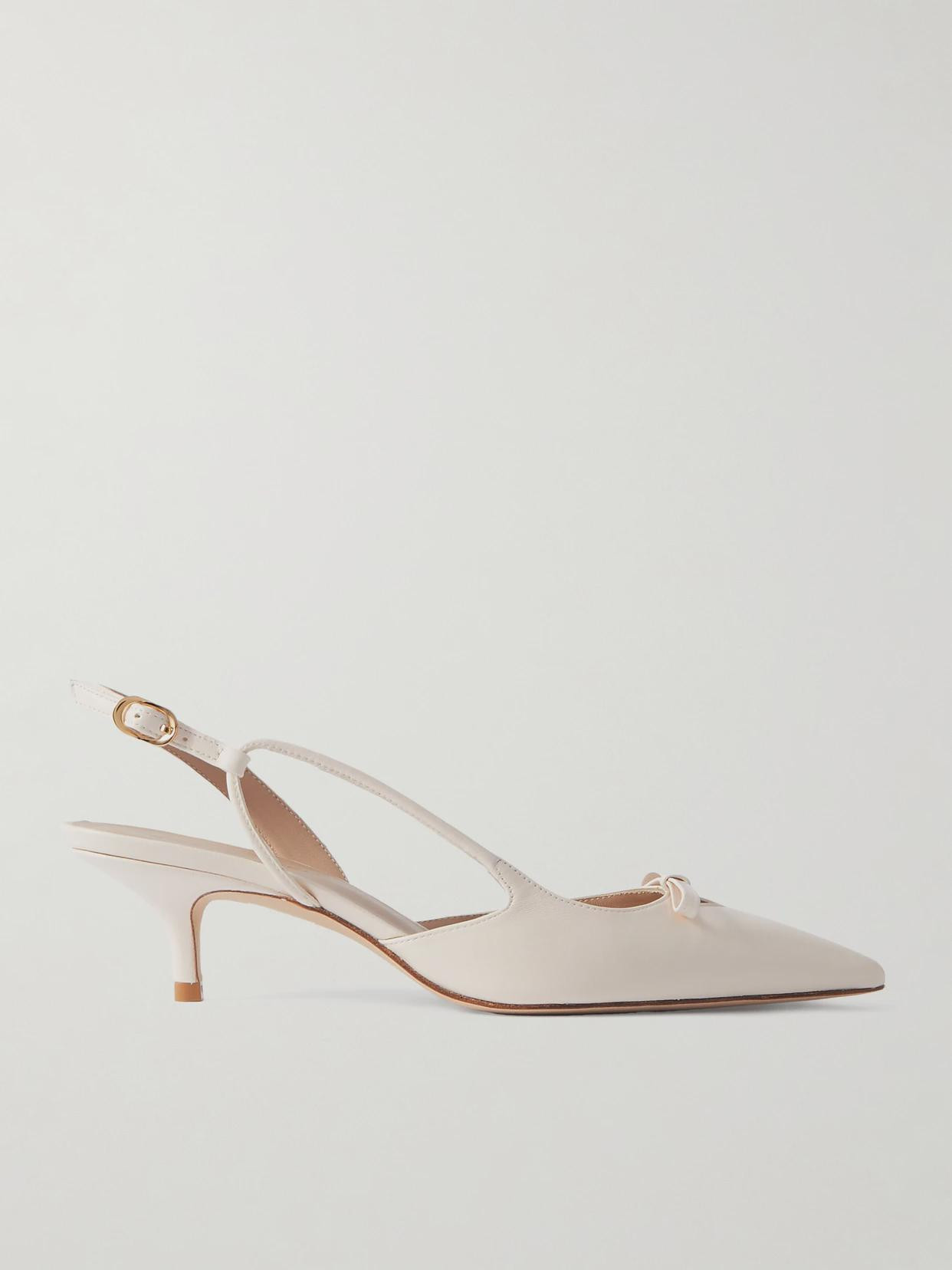Stuart Weitzman - Tully Bow-detailed Leather Point-toe Slingback Pumps - White | NET-A-PORTER (UK & EU)