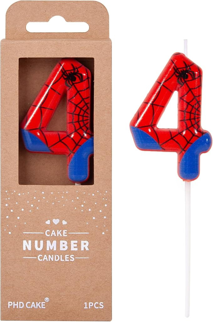 PHD CAKE 2.76 Inch Number 4 Spider Birthday Candles, Spider Cartoon Themed Number Candles, Cake N... | Amazon (US)