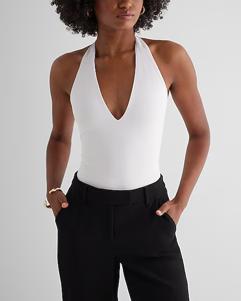 Body Contour High Compression Deep V-Neck Halter Bodysuit | Express