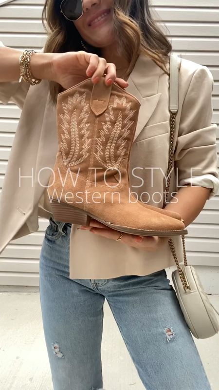 Western boots, levi’s jeans, jeans, cropped blazer, blazers, marc fisher, nordstrom, ripped jeans, bike shorts, fall outfits🖤
Four ideas to wear western boots!! 

#LTKstyletip #LTKunder100 #LTKshoecrush