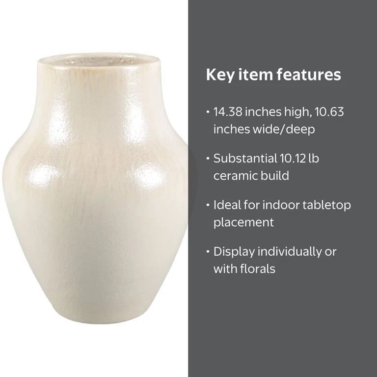 Better Homes & Gardens 14.38 in Ceramic Tabletop Vase, Cream | Walmart (US)
