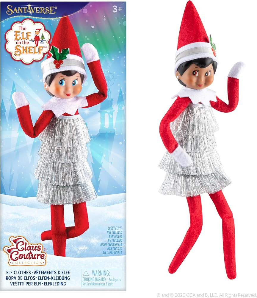 The Elf on the Shelf Claus Couture Collection Tiny Tinsel Dress - Dazzling Vintage Elf Dress - Sc... | Amazon (US)