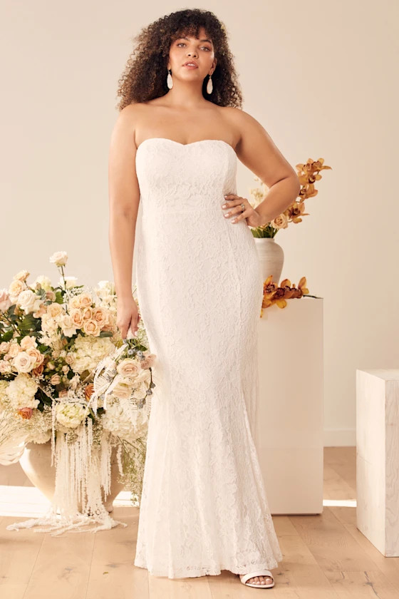 Always Be There White Lace Strapless Mermaid Maxi Dress | Lulus (US)