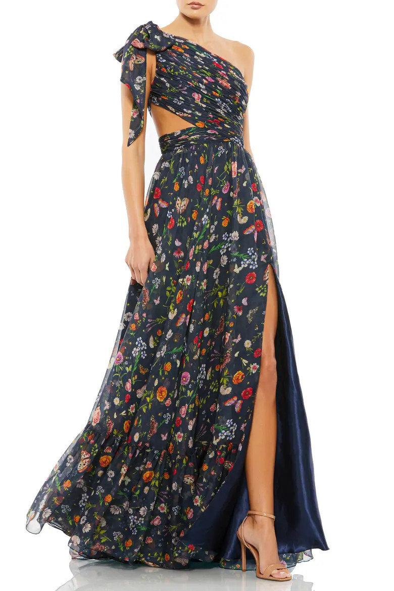 Tied One Shoulder Cut-Out Flowy Gown (Women) | Nordstrom | Nordstrom