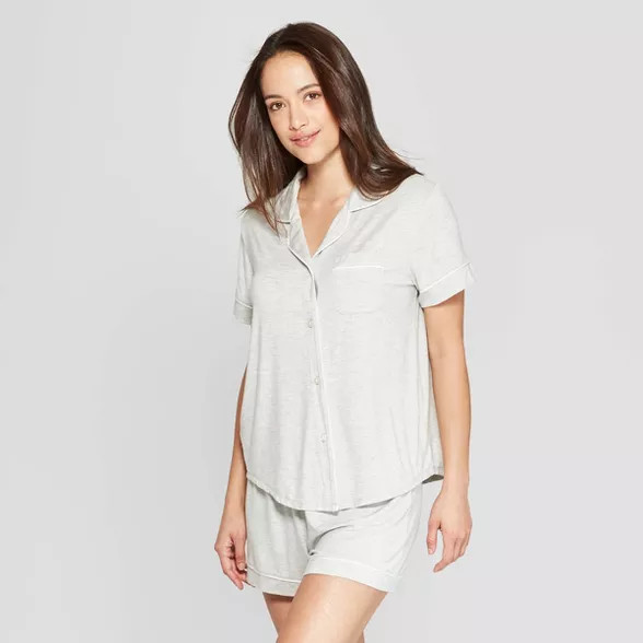 Women's Beautifully Soft Short Sleeve Notch Collar Top and Shorts Pajama Set - Stars Above | Target