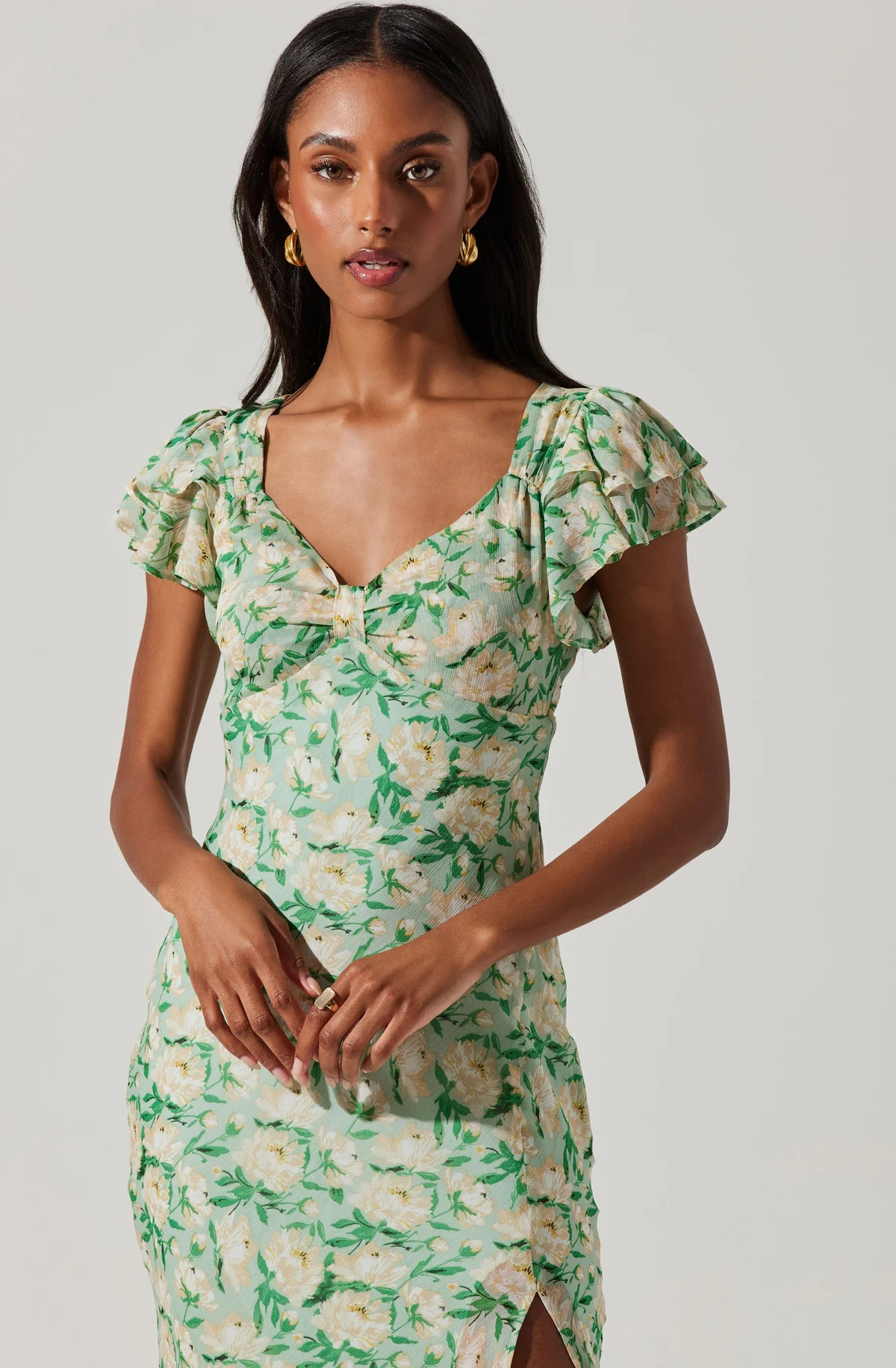 Maisy Floral Flutter Sleeve Midi Dress | ASTR The Label (US)