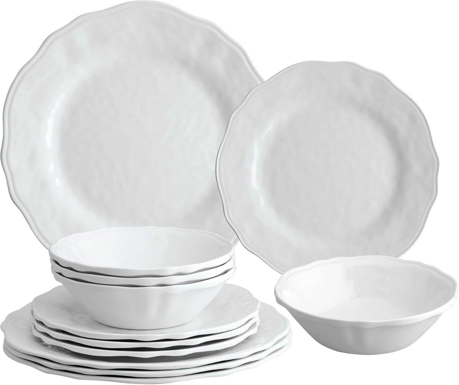 UPware 12 Piece Dimple Melamine Dinnerware Sets, Outdoor Dishes Set, Plates and Bowls Sets, Servi... | Amazon (US)