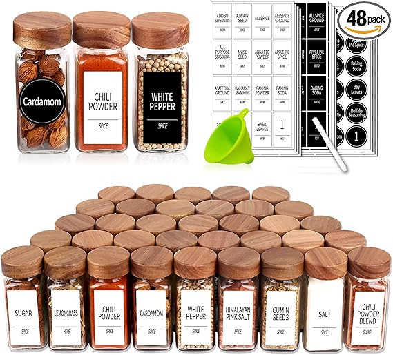 Churboro 48 Spice Jars with 547 Labels and Shaker Lids - Glass - 4 Oz Square Containers with Acac... | Amazon (US)
