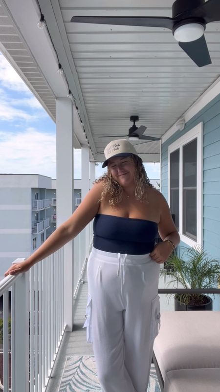 Casual summer outfit, easy vacation outfit for summer, beach riot cargo linen pants, beyond yoga spacedye strapless top, summer hats, everyday beach look , everyday summer look 

#LTKMidsize #LTKPlusSize #LTKFindsUnder100
