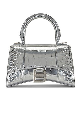 Balenciaga XS Hourglass Top Handle Bag in Silver - Metallic Silver. Size all. | FWRD 