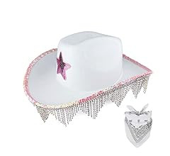 LMJFOR Pink Cowboy Hat Long Rhinestone Pink Bandana Pink Cowgirl Hat Halloween Christmas Costume ... | Amazon (US)