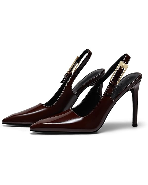 Coutgo Women's Slingback High Heels Pointed Toe Stilettos Metal Buckle Dress Party Pump Shoes | Amazon (US)