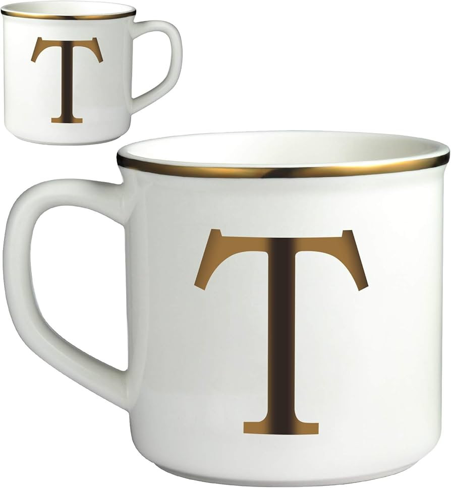 Miicol Gold Initials 16 oz Large Monogram Ceramic Coffee Mug Tea Cup for Office and Home Use, Cut... | Amazon (US)